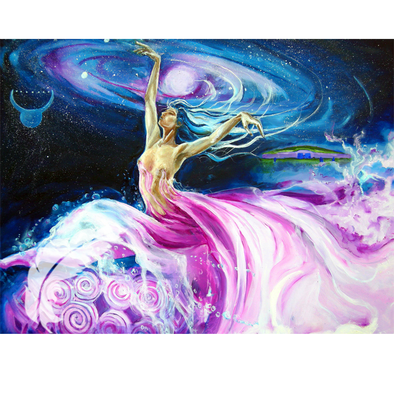The Goddess Boann - Going with the Flow - Celtic Wheel Goddess Paintings - Mythical Art Helen O'Sullivan Milltown Kerry Ireland